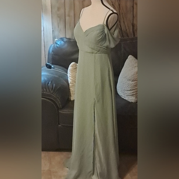 Sage Chiffon Birdy Grey Bridesmaid Dress Size M Formal Wedding Preowned - Picture 7 of 8